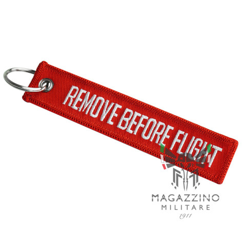 Portachiavi Remove Before Flight con scritte ricamate su entrambi i lati originale rosso (99)