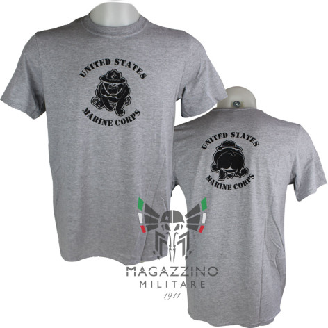 Military US Marines Bull Dog T-Shirt front and back GREY