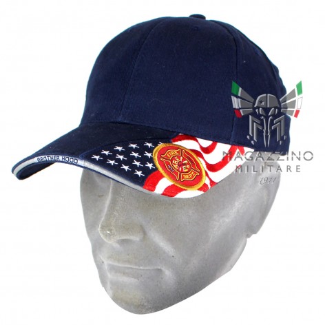 Fire Department Hat Original USA Blue Cotton Embroidered