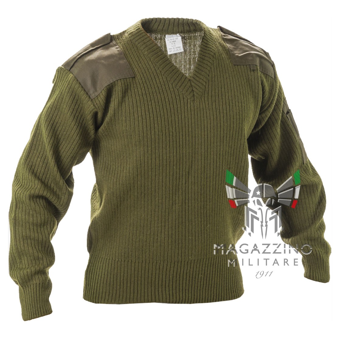 Original Italian Army V-Neck Sweater in Khaki Green NEW