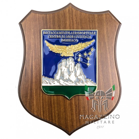 Enamel Metal Crest with Wooden Base 22.50 x 17.50 cm Dobbiaco Survival Center Airport Detachment