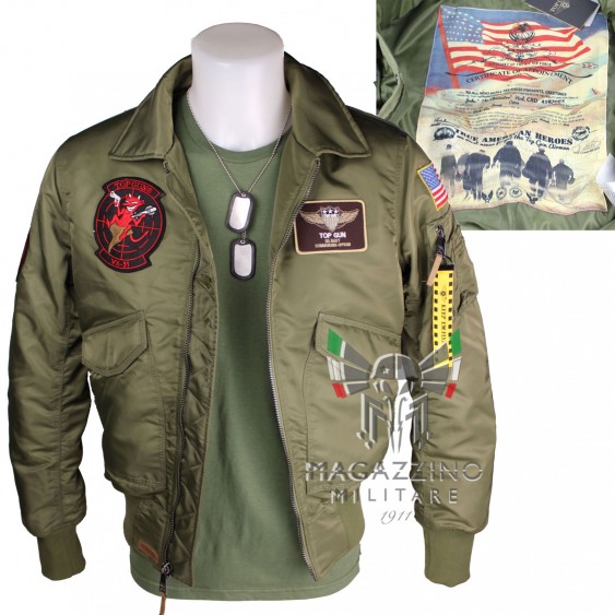 Bomber TOP GUN Maverick CWU-45 verde, colletto imbottito, stile aviazione militare USA