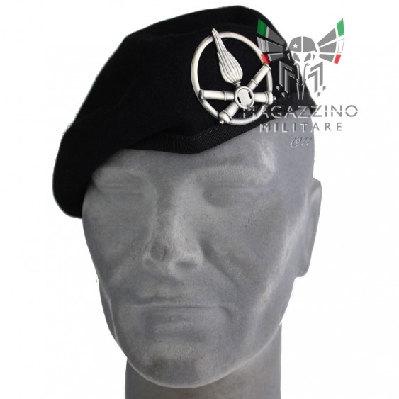 Original black beret of the Italian Army, Spanish model in 100% wool with metal crest to be mounted.