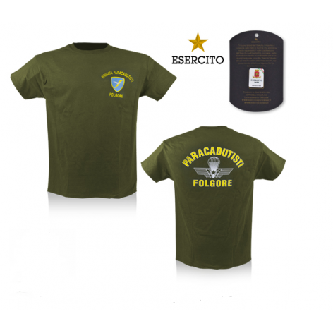 T-SHIRT MAGLIETTA PARACADUTISTI FOLGORE MILITARE VERDE MANICA CORTA VERDE