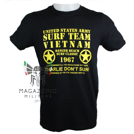 Military T-Shirt Vietnam Surf Team Charlie US BLACK