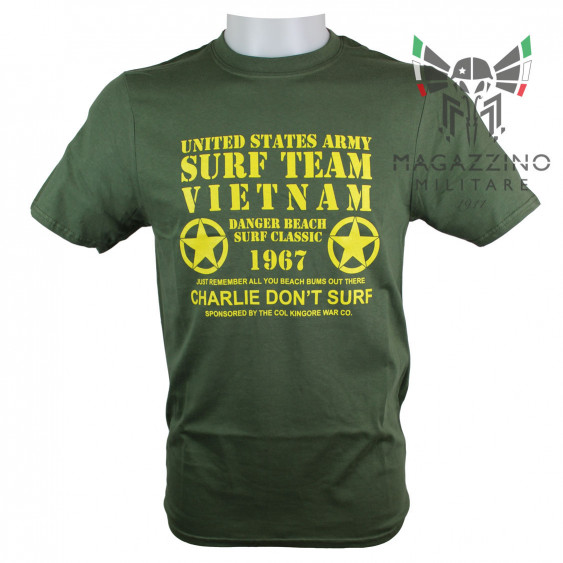 Maglietta T-SHIRT Militare Vietnam Surf Team Charlie US Verde vo