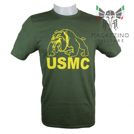 Maglietta T-SHIRT Militare US Marines USMC bulldog Verde vo