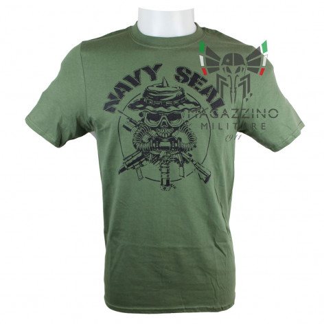 Maglietta T-SHIRT Militare US Navy Seals Teschio Verde vo